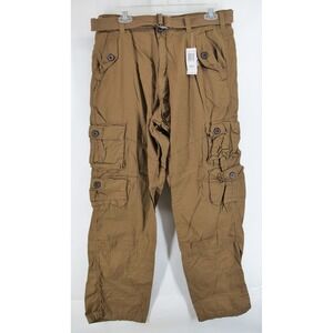 PJ Mark Pants Mens 34x34 Brown Cargo Cotton Solid Casual Utility Pockets Zip
